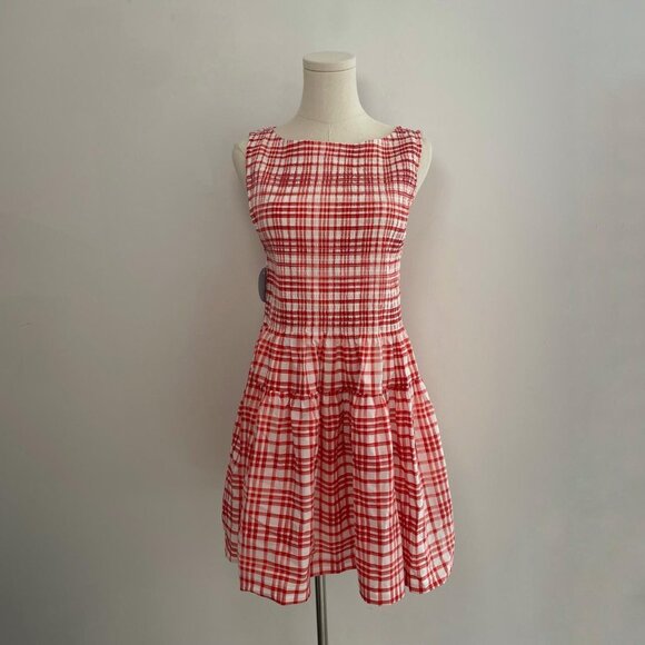 Hill House Home Cosima Mini Dress in Watercolor Gingham Cherry | Women’s Size M - Picture 1 of 5